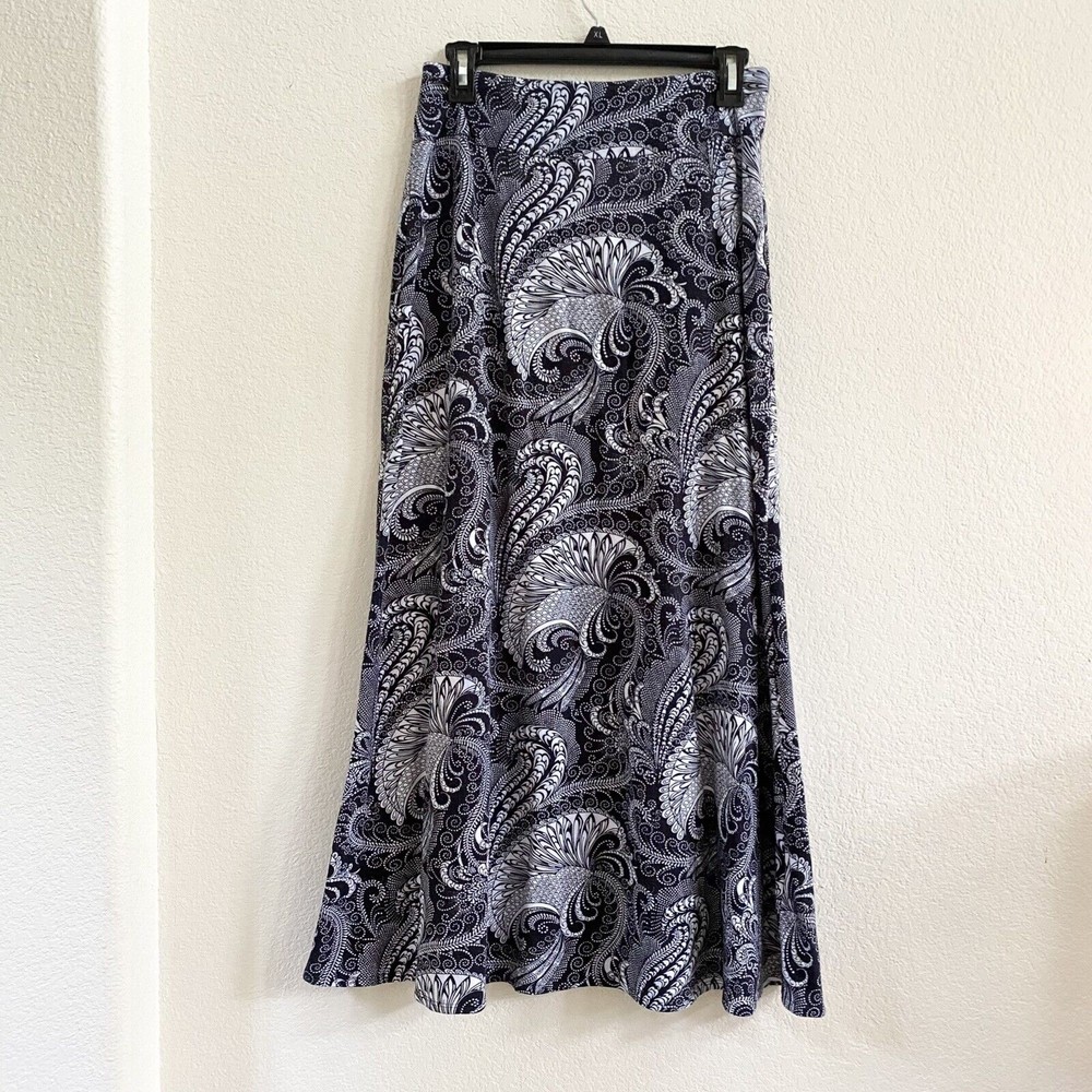 TALBOTS Womens‎ Navy Blue & White Cotton Blend Maxi Skirt - Sz XS